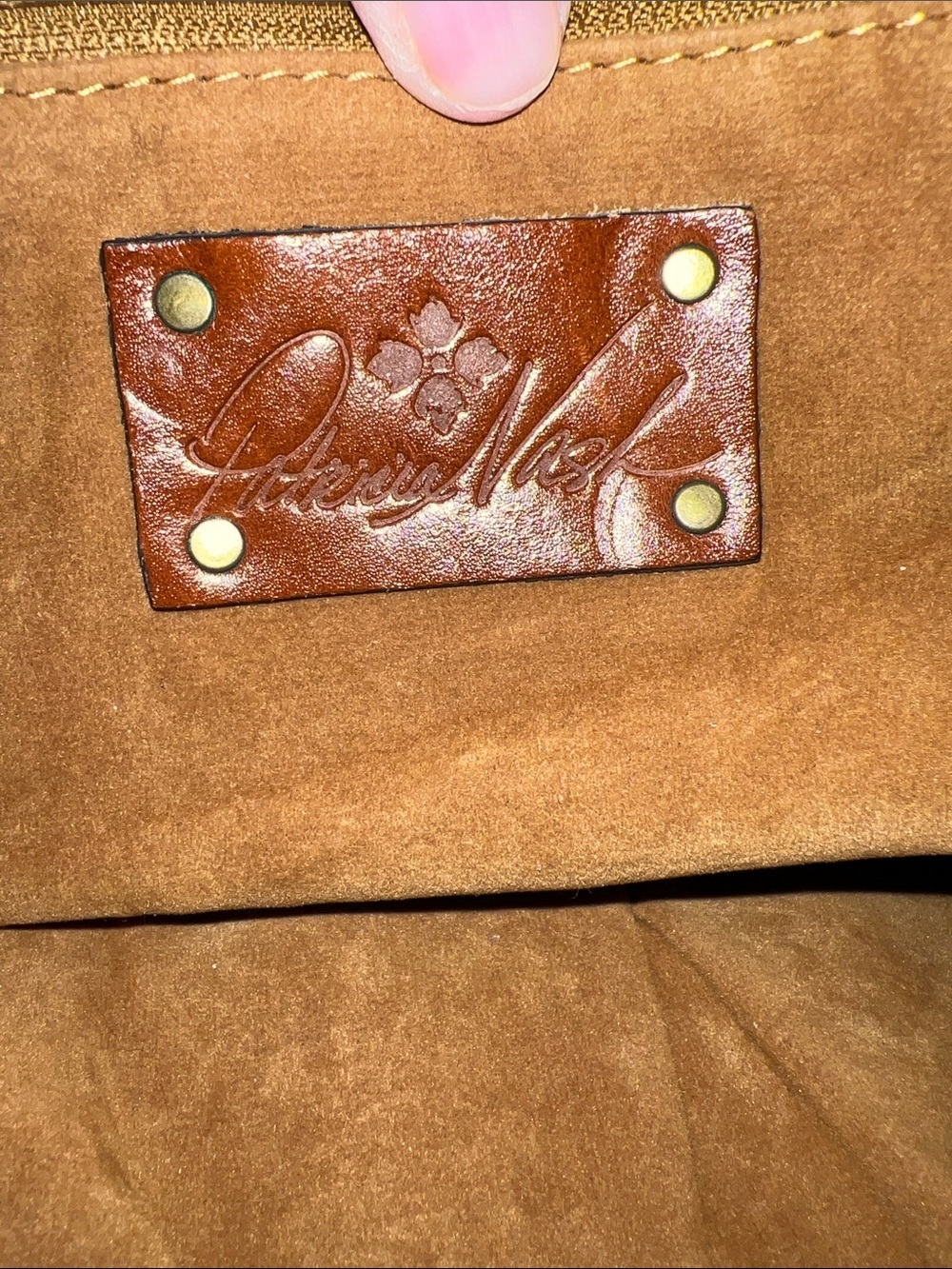 Patricia Nash Women’s Bello Cognac Suede Shoulder Hobo Bag Purse Studded Zip - Picture 12 of 16
